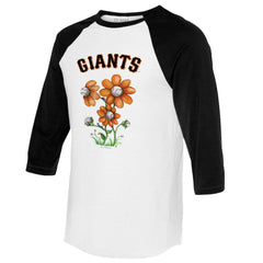 San Francisco Giants Tiny Turnip Women's Blooming Baseballs 3/4-Sleeve Raglan T-Shirt White/Black