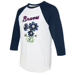 Atlanta Braves Tiny Turnip Women's Blooming Baseballs 3/4-Sleeve Raglan T-Shirt White/Navy