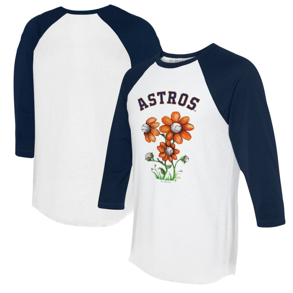 Houston Astros Tiny Turnip Women's Blooming Baseballs 3/4-Sleeve Raglan T-Shirt White/Navy
