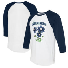 Seattle Mariners Tiny Turnip Women's Blooming Baseballs 3/4-Sleeve Raglan T-Shirt White/Navy