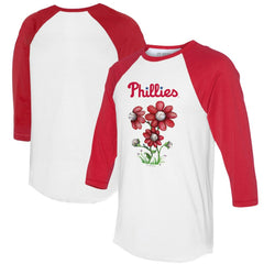 Philadelphia Phillies Tiny Turnip Women's Blooming Baseballs 3/4-Sleeve Raglan T-Shirt White/Red