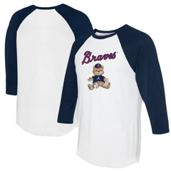 Atlanta Braves Tiny Turnip Women's Teddy Boy 3/4-Sleeve Raglan T-Shirt White/Navy