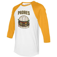 San Diego Padres Tiny Turnip Women's Burger 3/4-Sleeve Raglan T-Shirt White/Gold