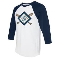 Seattle Mariners Tiny Turnip Women's Diamond Cross Bats 3/4-Sleeve Raglan T-Shirt White/Navy