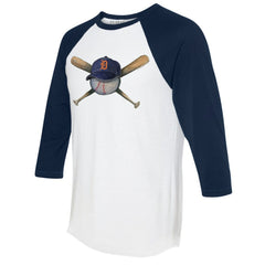 Detroit Tigers Tiny Turnip Women's Hat Crossbats 3/4-Sleeve Raglan T-Shirt White/Navy