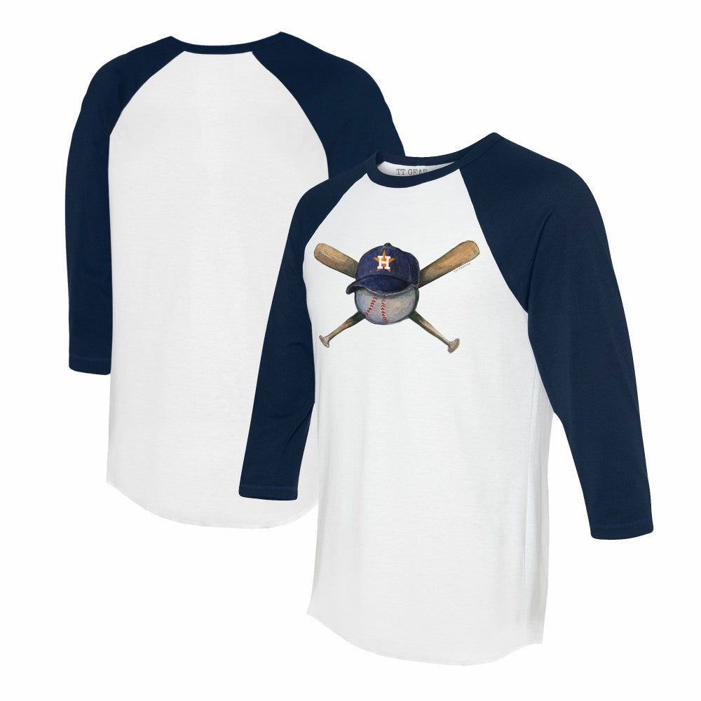 Houston Astros Tiny Turnip Women's Hat Crossbats 3/4-Sleeve Raglan T-Shirt White/Navy