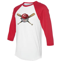 Cincinnati Reds Tiny Turnip Women's Hat Crossbats 3/4-Sleeve Raglan T-Shirt White/Red
