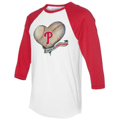 Philadelphia Phillies Tiny Turnip Women's Heart Banner 3/4-Sleeve Raglan T-Shirt White/Red