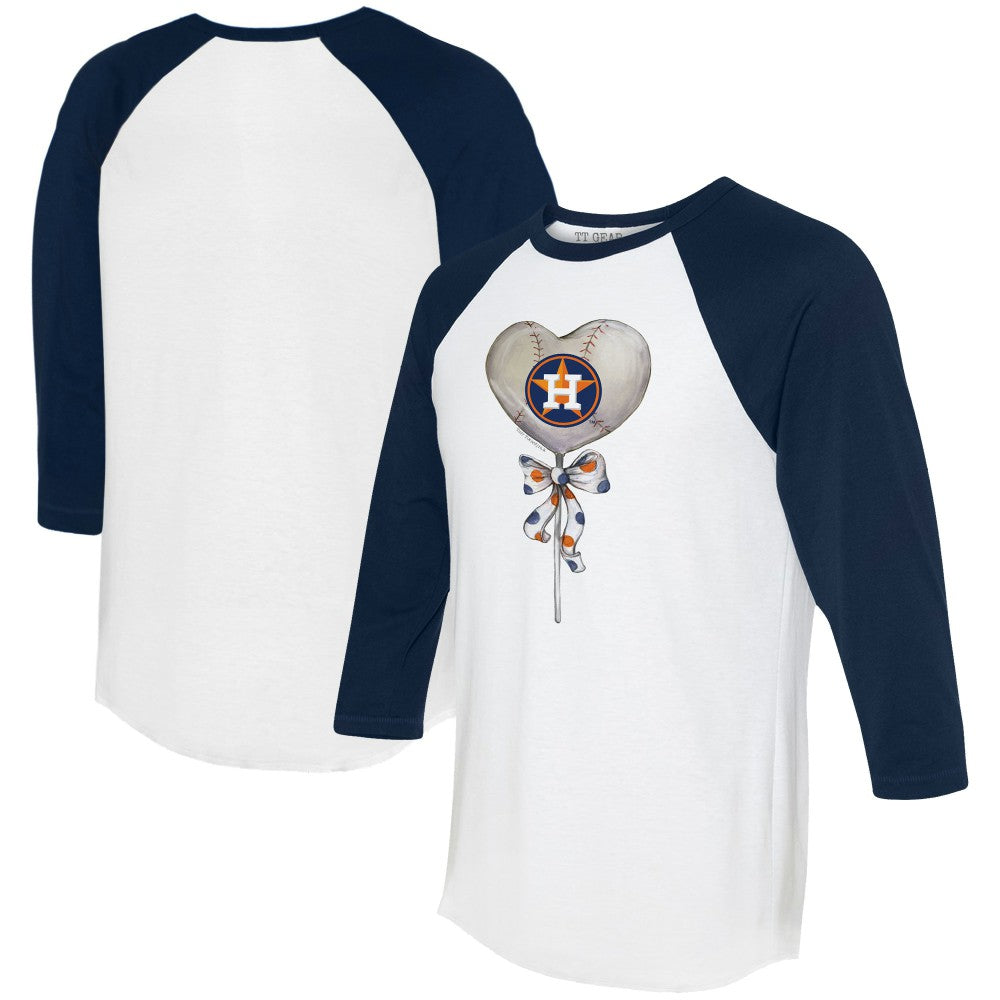 Houston Astros Tiny Turnip Women's Heart Lolly 3/4-Sleeve Raglan T-Shirt White/Navy