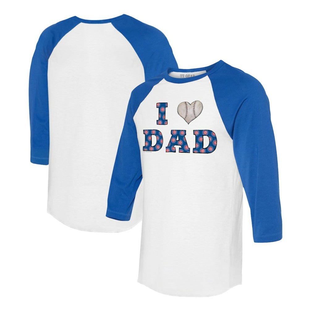 Chicago Cubs Tiny Turnip Women's I Love Dad 3/4-Sleeve Raglan T-Shirt White/Royal