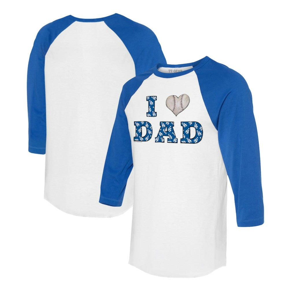 Los Angeles Dodgers Tiny Turnip Women's I Love Dad 3/4-Sleeve Raglan T-Shirt White/Royal