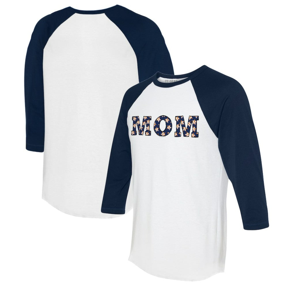Houston Astros Tiny Turnip Women's Logo Mom 3/4-Sleeve Raglan T-Shirt White/Navy