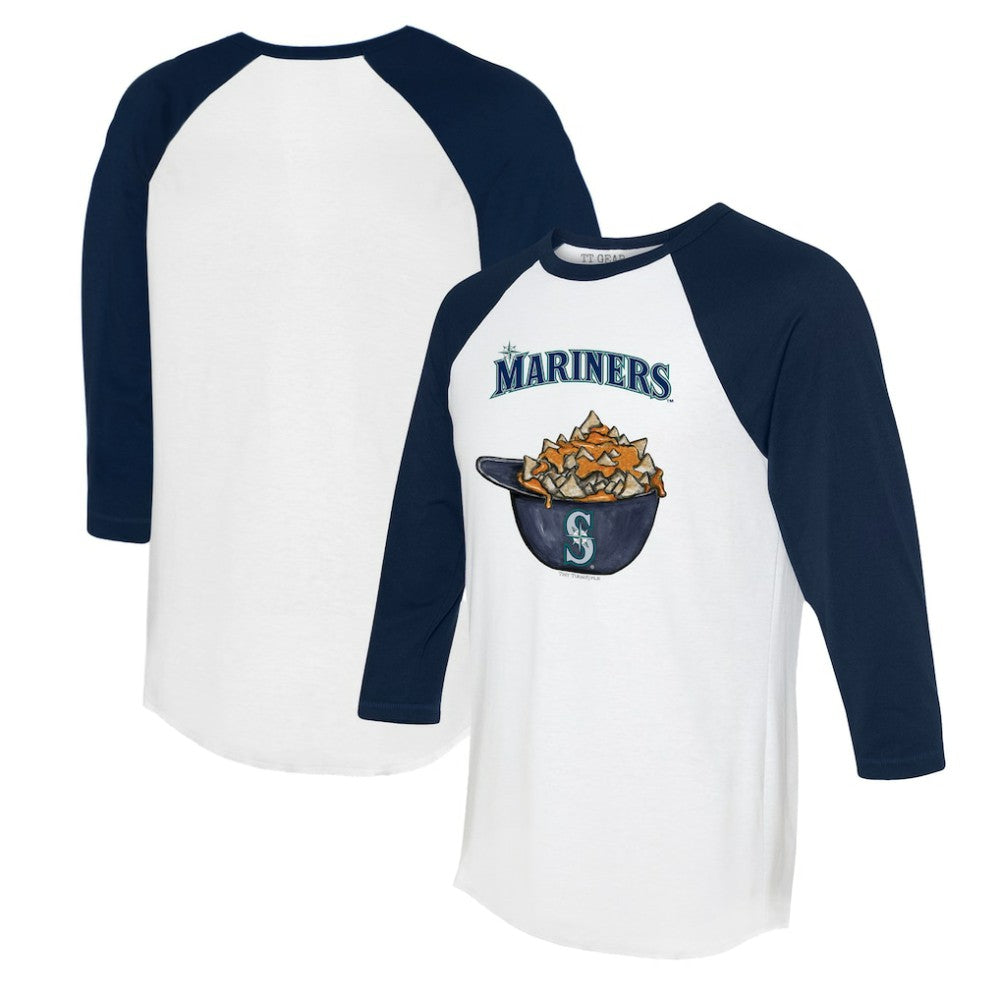 Seattle Mariners Tiny Turnip Women's Nacho Helmet 3/4-Sleeve Raglan T-Shirt White/Navy