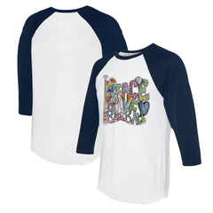 Seattle Mariners Tiny Turnip Women's Peace Love Baseball 3/4-Sleeve Raglan T-Shirt White/Navy