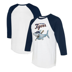 Detroit Tigers Tiny Turnip Women's Shark 3/4-Sleeve Raglan T-Shirt White/Navy