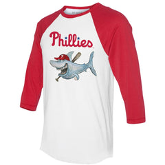 Philadelphia Phillies Tiny Turnip Women's Shark 3/4-Sleeve Raglan T-Shirt White/Red