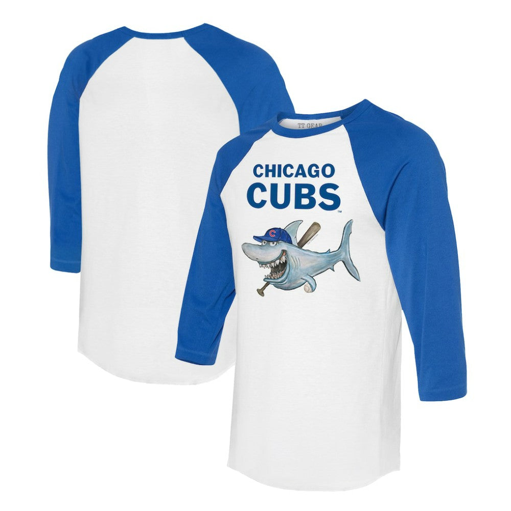 Chicago Cubs Tiny Turnip Women's Shark 3/4-Sleeve Raglan T-Shirt White/Royal