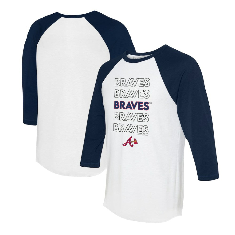 Atlanta Braves Tiny Turnip Women's Stacked 3/4-Sleeve Raglan T-Shirt White/Navy