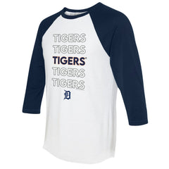 Detroit Tigers Tiny Turnip Women's Stacked 3/4-Sleeve Raglan T-Shirt White/Navy