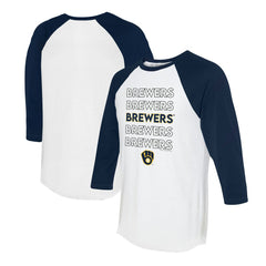 Milwaukee Brewers Tiny Turnip Women's Stacked 3/4-Sleeve Raglan T-Shirt White/Navy