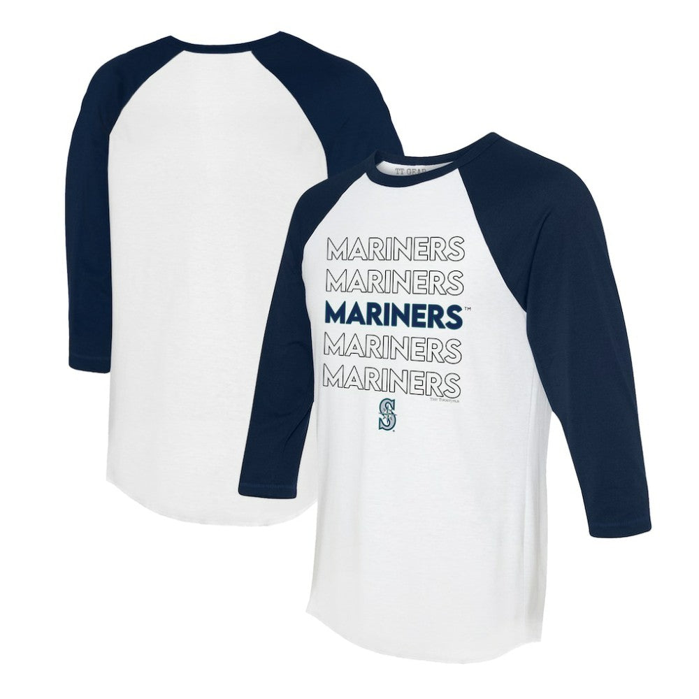 Seattle Mariners Tiny Turnip Women's Stacked 3/4-Sleeve Raglan T-Shirt White/Navy