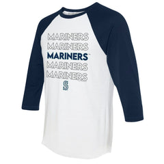 Seattle Mariners Tiny Turnip Women's Stacked 3/4-Sleeve Raglan T-Shirt White/Navy
