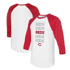 Cincinnati Reds Tiny Turnip Unisex Stacked 3/4-Sleeve Raglan T-Shirt White/Red