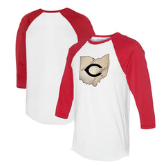 Cincinnati Reds Tiny Turnip Unisex State Outline 3/4-Sleeve Raglan T-Shirt White/Red