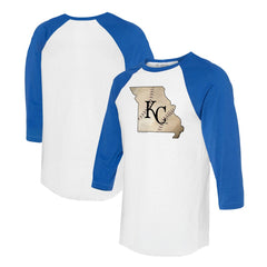 Kansas City Royals Tiny Turnip Unisex State Outline 3/4-Sleeve Raglan T-Shirt White/Royal