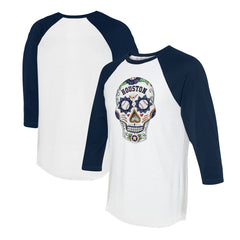 Houston Astros Tiny Turnip Unisex Sugar Skull 3/4-Sleeve Raglan T-Shirt White/Navy