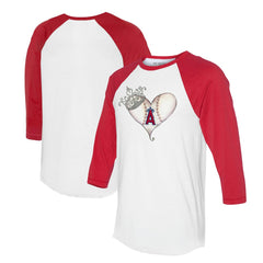 Los Angeles Angels Tiny Turnip Unisex Tiara Heart 3/4-Sleeve Raglan T-Shirt White/Red