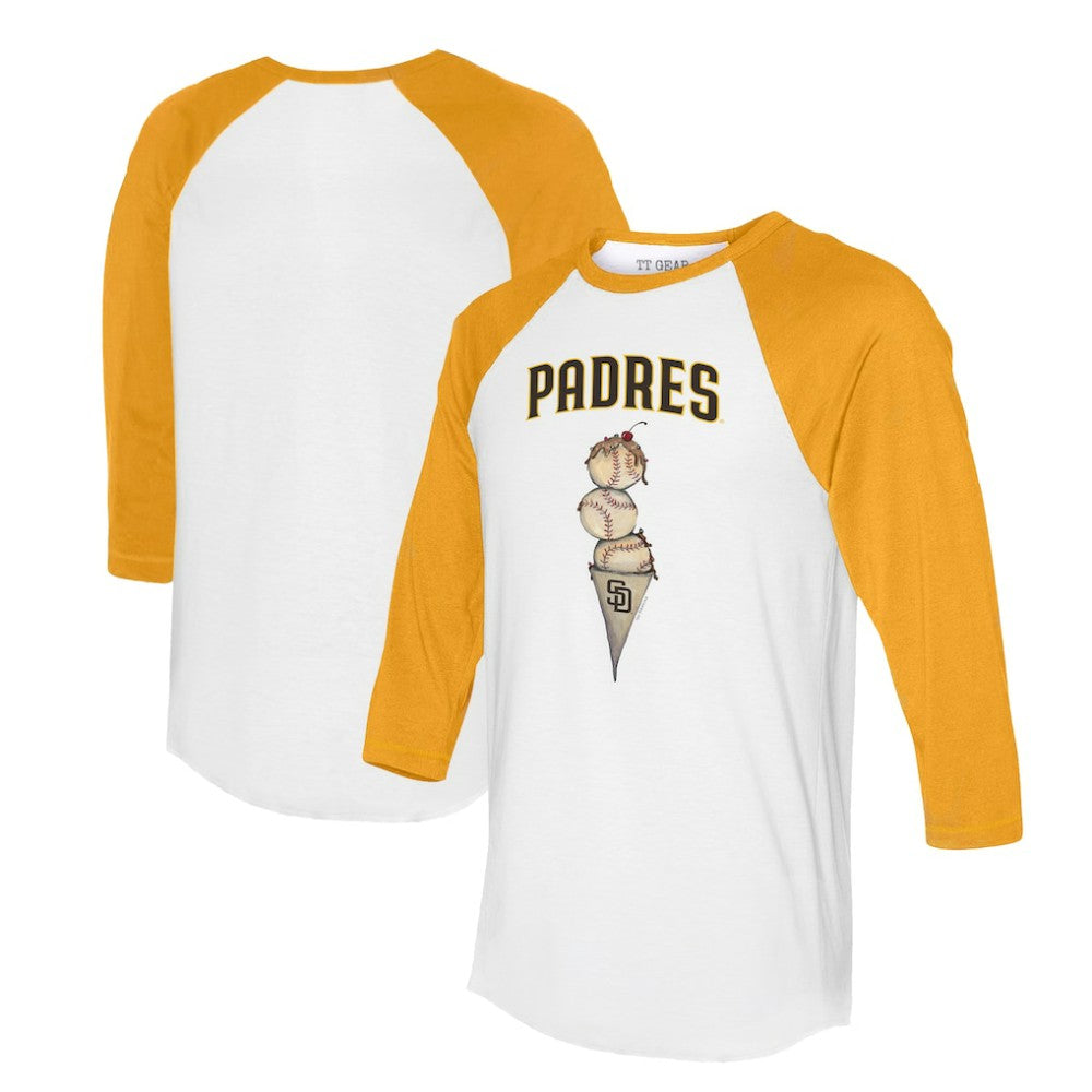San Diego Padres Tiny Turnip Unisex Triple Scoop 3/4-Sleeve Raglan T-Shirt White/Gold