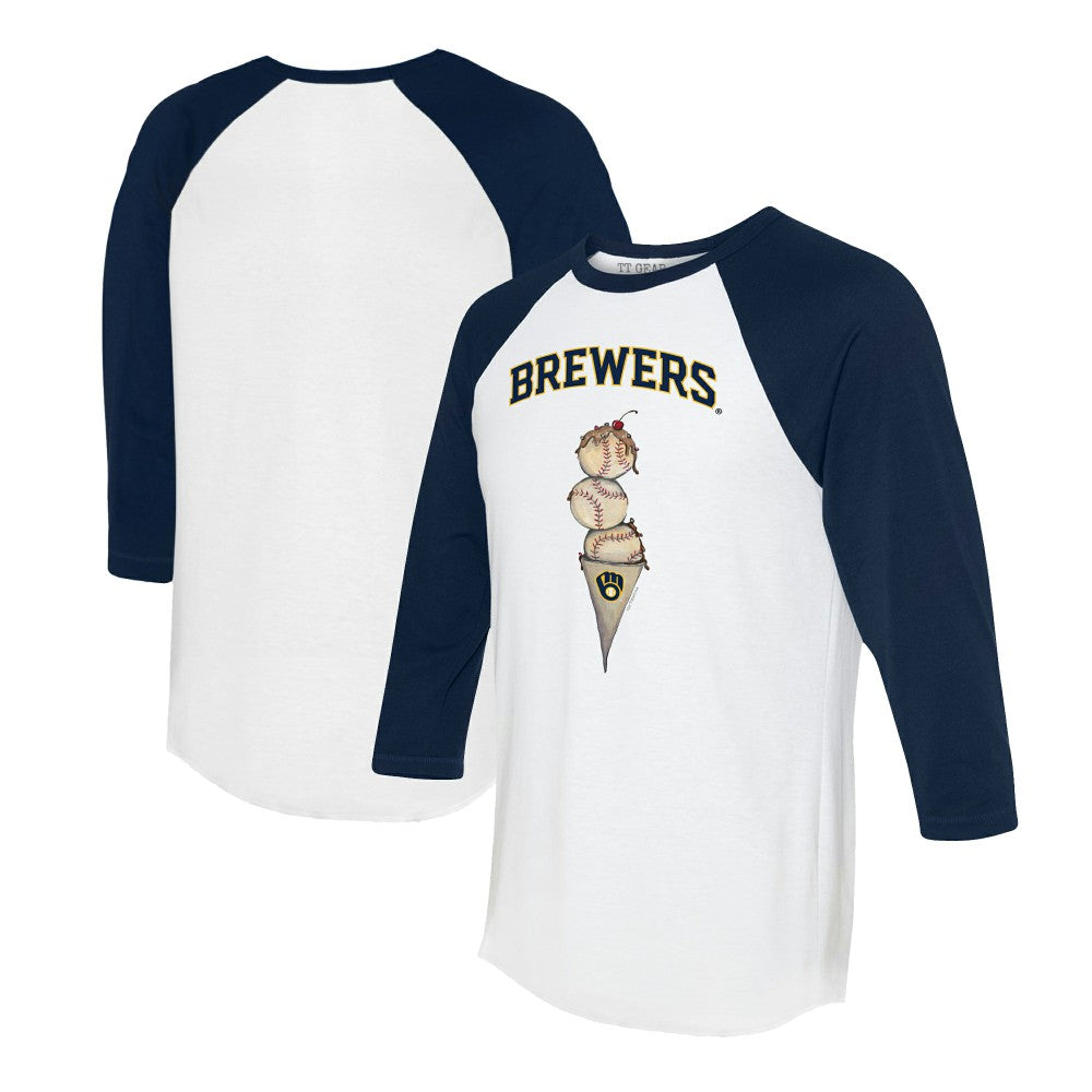 Milwaukee Brewers Tiny Turnip Unisex Triple Scoop 3/4-Sleeve Raglan T-Shirt White/Navy