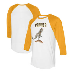 San Diego Padres Tiny Turnip Unisex TT Rex 3/4-Sleeve Raglan T-Shirt White/Gold