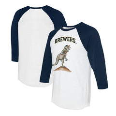 Milwaukee Brewers Tiny Turnip Unisex TT Rex 3/4-Sleeve Raglan T-Shirt White/Navy
