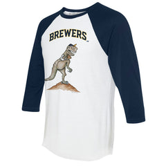 Milwaukee Brewers Tiny Turnip Unisex TT Rex 3/4-Sleeve Raglan T-Shirt White/Navy