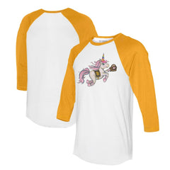 San Diego Padres Tiny Turnip Unisex Unicorn 3/4-Sleeve Raglan T-Shirt White/Gold
