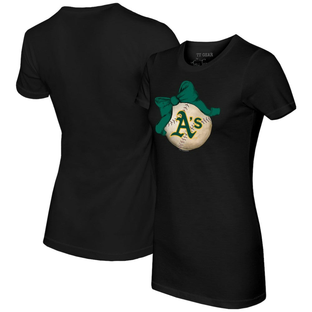 Athletics Tiny Turnip Women's Baseball Bow T-Shirt Black
