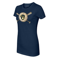 Milwaukee Brewers Tiny Turnip Women's Baseball Cross Bats T-Shirt Navy