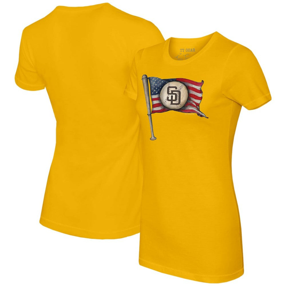 San Diego Padres Tiny Turnip Women's Baseball Flag T-Shirt Gold