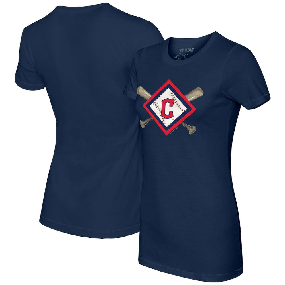Cleveland Guardians Tiny Turnip Women's Diamond Cross Bats T-Shirt Navy