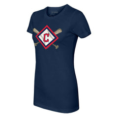 Cleveland Guardians Tiny Turnip Women's Diamond Cross Bats T-Shirt Navy