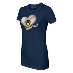 Milwaukee Brewers Tiny Turnip Women's Heart Banner T-Shirt Navy