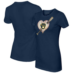 Milwaukee Brewers Tiny Turnip Women's Heart Bat T-Shirt Navy
