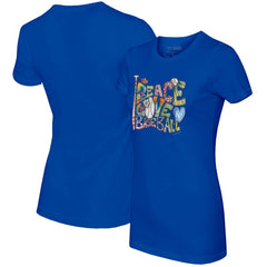 Kansas City Royals Tiny Turnip Women's Peace Love Baseball Fitted T-Shirt Royal