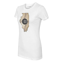 Chicago Cubs Tiny Turnip Women's State Outline T-Shirt White