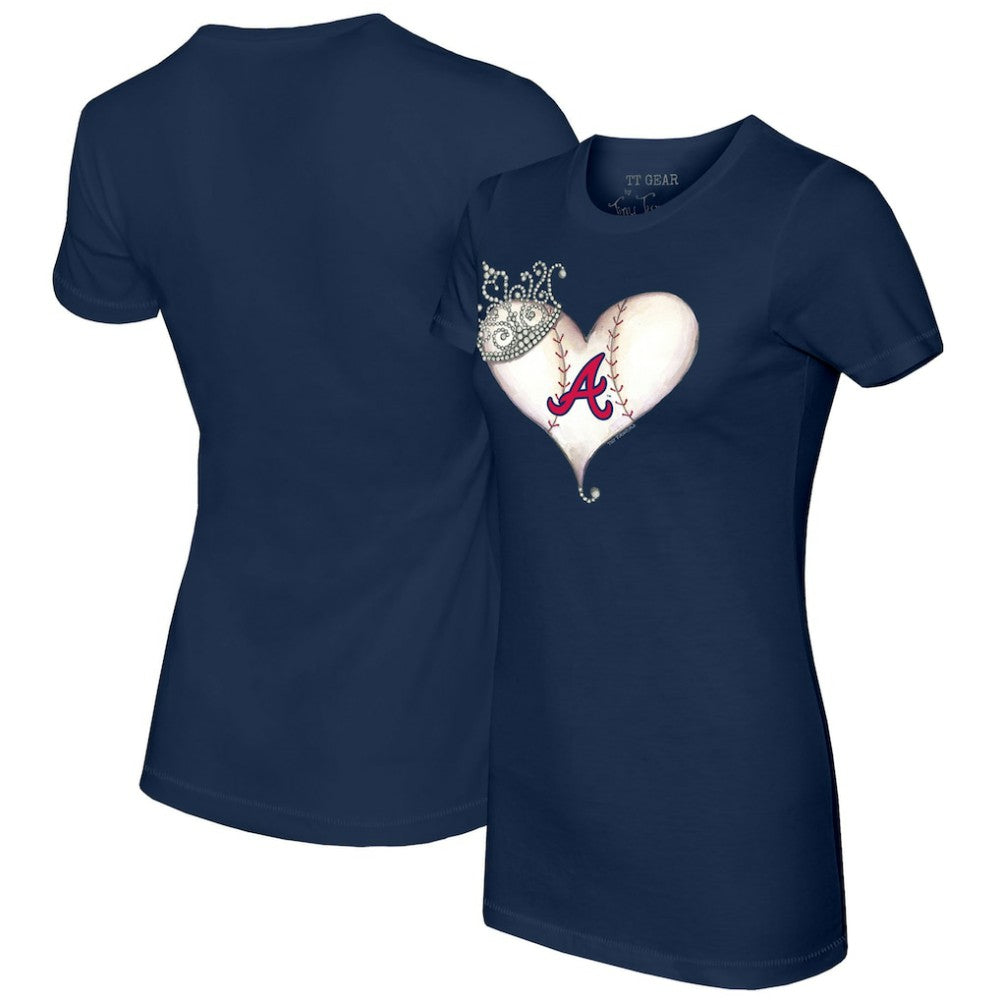 Atlanta Braves Tiny Turnip Women's Tiara Heart T-Shirt Navy