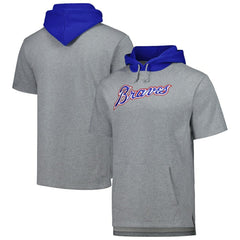 Atlanta Braves Postgame Short Sleeve Pullover Hoodie Heather Gray | Mitchell & Ness