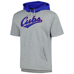 Chicago Cubs Postgame Short Sleeve Pullover Hoodie Heather Gray | Mitchell & Ness