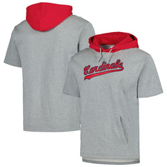 St. Louis Cardinals Postgame Short Sleeve Pullover Hoodie Heather Gray | Mitchell & Ness